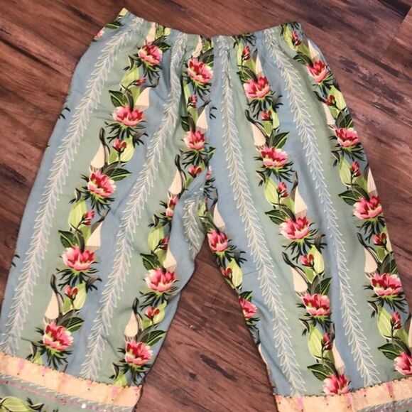 VNT 90’s tropical rayon capri palazzo beaded flowing lightweight summer pants - Picture 1 of 11